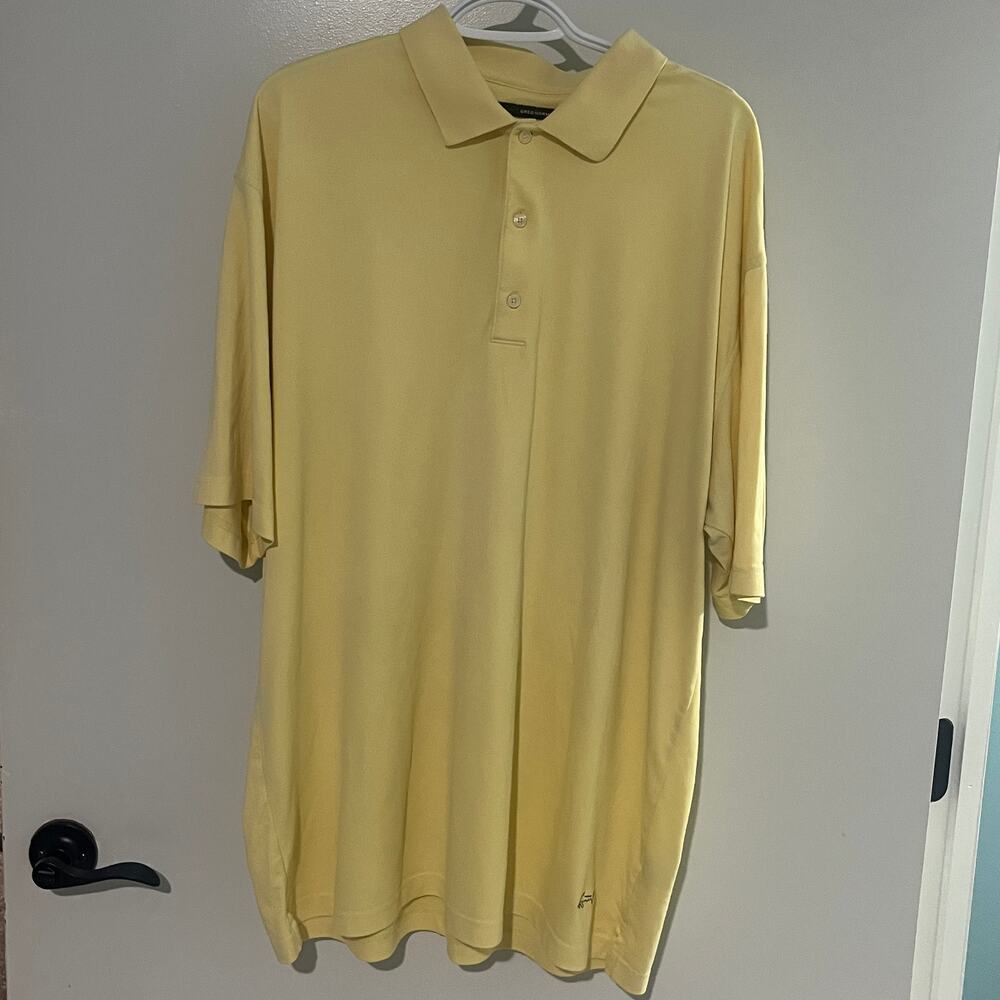 Greg Norman Play Dry Polo Shirt Mens XXL Yellow Golf Performance Shark Logo